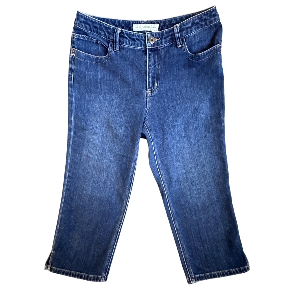 Chicos Platinum Denim Cropped Jeans Womens 0.5 Dark Wash Stretch Capris RN 79984